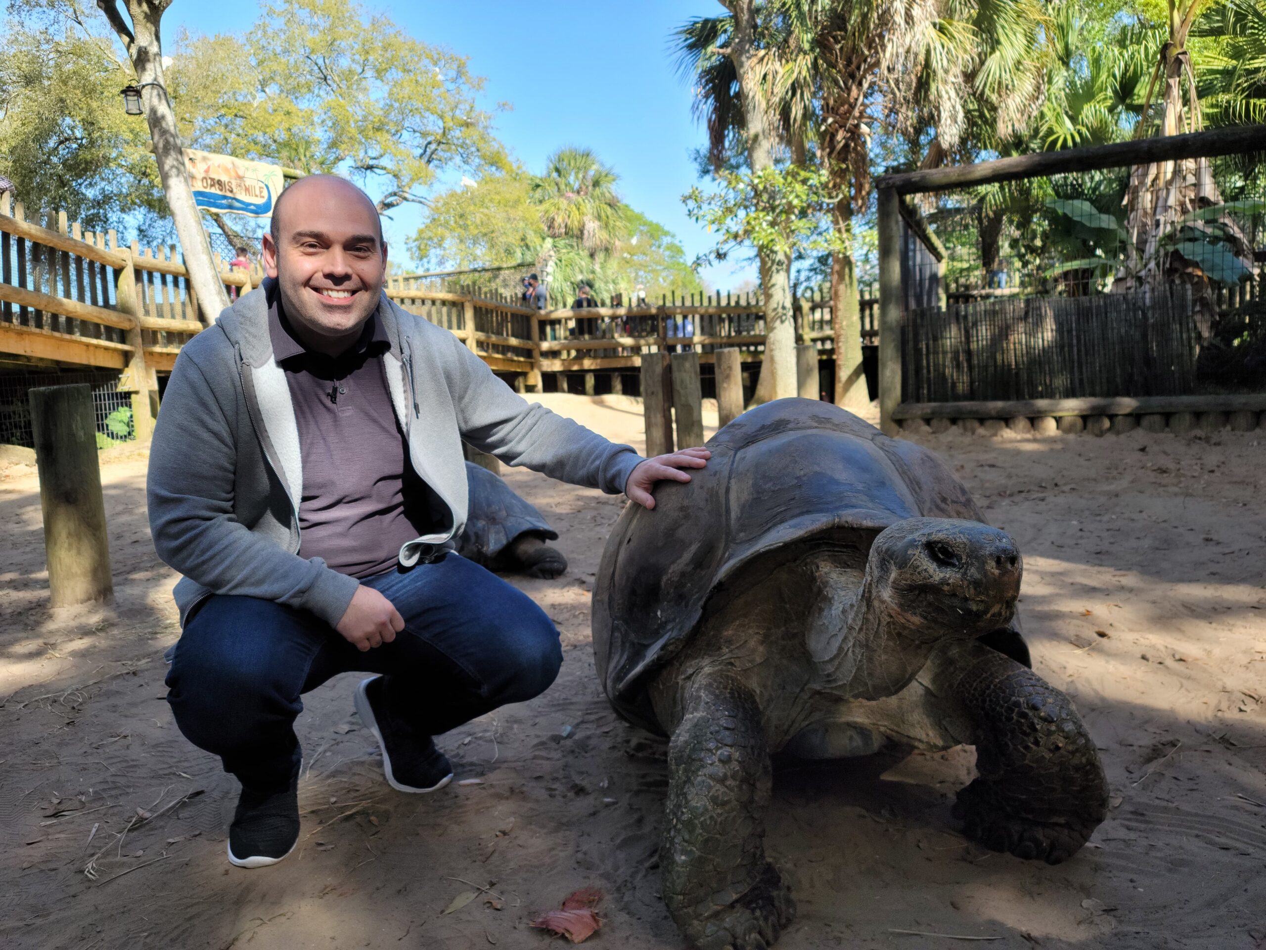 The Jet Set Host Bobby Laurie poses with Dirk the Tortoise 